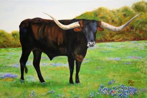 Longhorn in Bluebonnets print