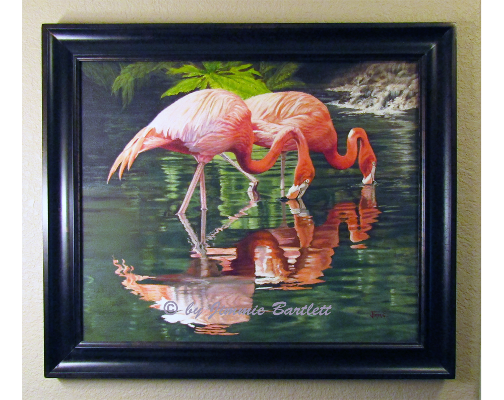 Two Flamingos Framed