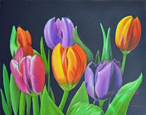 Colorful Tulips, original oil painting
