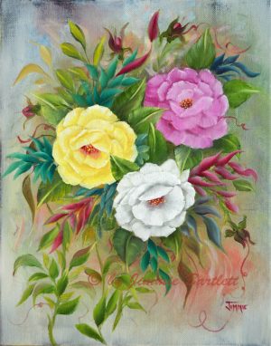 Roses violet yellow white
