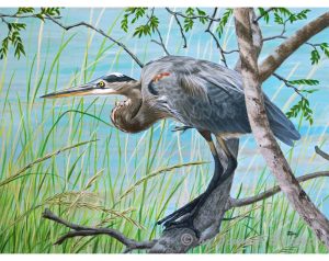 Blue Heron in the Bush original painting