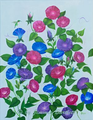 Morning Glories and Hummingbird Painting